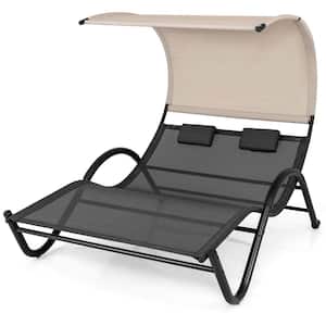 Grey 1-Piece Metal Outdoor Rocking Chair