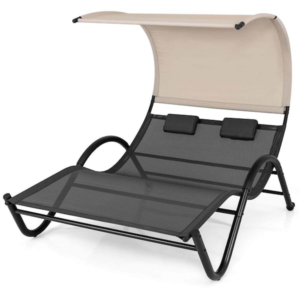 Costway Grey 1-Piece Metal Outdoor Rocking Chair
