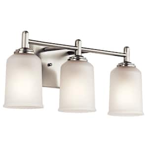 Shailene 21 in. 3-Light Brushed Nickel Traditional Bathroom Vanity Light with Satin Etched Glass