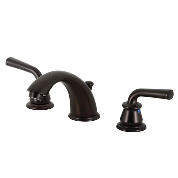 Kingston Brass Restoration 2-Handle 8 in. Widespread Bathroom Faucets with Plastic Pop-Up in Oil Rubbed Bronze