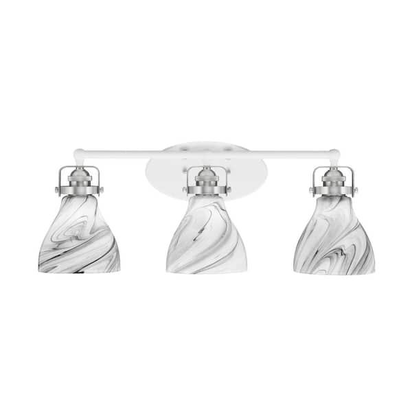 Unbranded Decatur 26.25 in. 3-Light White and Brushed Nickel Vanity Light with Onyx Swirl Glass Shade No Bulbs Included