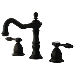 Tudor 8 in. Widespread 2-Handle Bathroom Faucets with Brass Pop-Up in Oil Rubbed Bronze