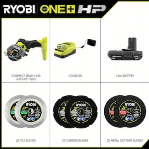 ONE+ HP 18V Brushless Compact Cut-Off Tool Kit w/1.5 Ah Battery, 18V Charger & Extra 3 in. Cut-Off Wheels (3-Pack)