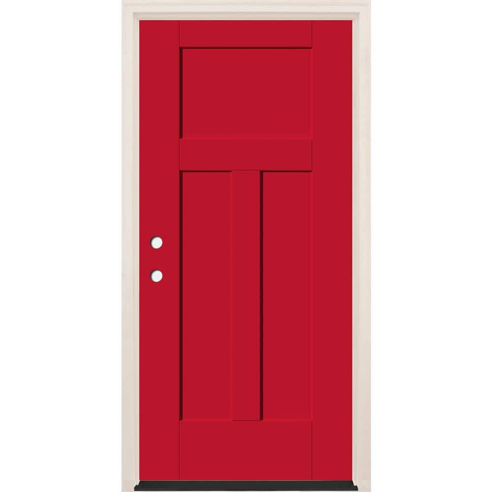 Builders Choice 36 in. x 80 in. 3-Panel Craftsman Right-Hand Ruby Red ...