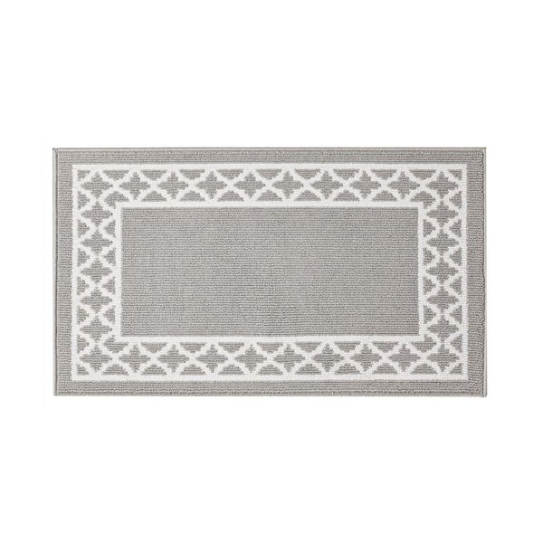 Nautica Washable Skid Resistant Light Grey/White 2.2 ft. x 4 ft