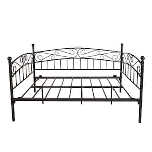 Black Twin Metal Daybed Frame Multifunctional Mattress Foundation/Bed Sofa with Headboard