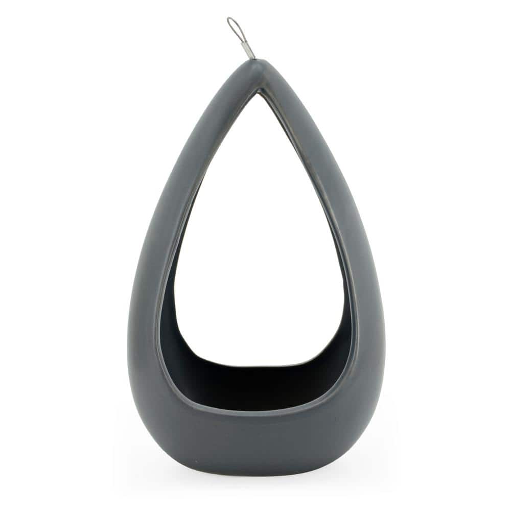 Cone 8-1/2 in. x 5-1/4 in. Dark Gray Ceramic Hanging Planter
