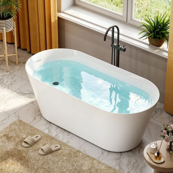 59 in. x 27.5 in. Soaking Bathtub with Side Drain in White/Matte Black