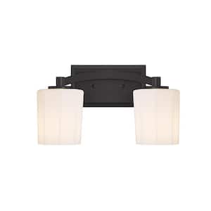 Whitney 14 in. 2-Light Matte Black Vanity Light with Fluted Opal Etched Glass Shades