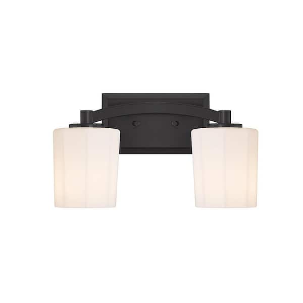 Savoy House Whitney 14 in. 2-Light Matte Black Vanity Light with Fluted Opal Etched Glass Shades