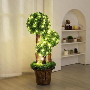 50 in. Plastic Artificial Topiary Triple Ball Tree Garden Decor with LED Light