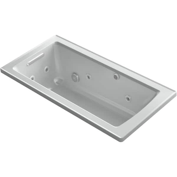 KOHLER Archer 60 in. Rectangular Drop in Whirlpool and Air Combination Bathtub in Ice Grey