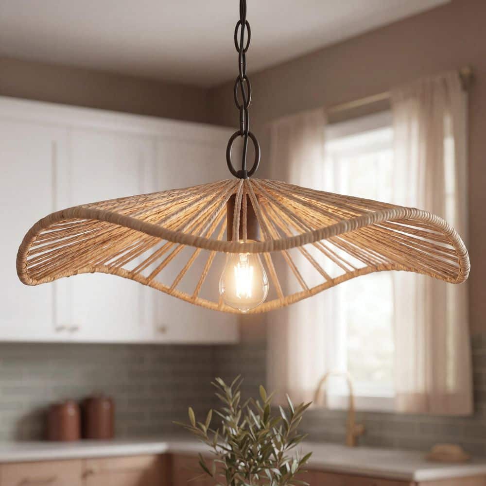 Cate 20-inch 1-light Matte Black Pendant Light with Natural Corn Rope Shade price history on PriceWatchPro