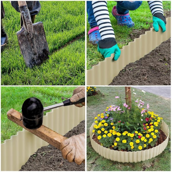 Unbranded - 8" x 20' Beige Corrugated Metal Garden Edging Landscape Edging Border for Lawn Flower Bed Garden Fence Paver Edging