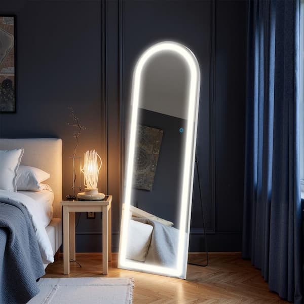 Relyblo 16 in. W x 60 in. H Arched Frameld Tilt Wall Bathroom Vanity Mirror in White with LED Lights