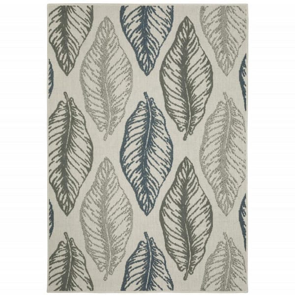 Beige 7 ft. x 9 ft. Loomed Floral Polypropylene Rectangle Indoor/Outdoor Area Rug