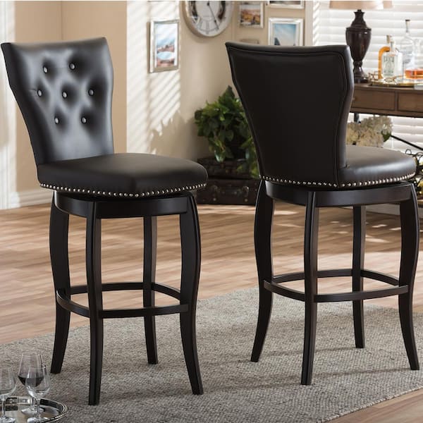 Leonice Brown Faux Leather Upholstered 2-Piece Bar Stool Set