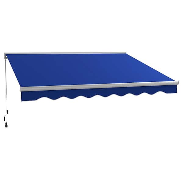 Outsunny 10 ft. x 13 ft. Blue Electric Retractable Awning with Remote Controller and Crank