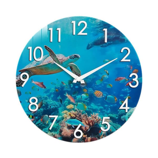 12in Blue Outdoor Clock Waterproof Nautical Ocean Decor Wall Clock