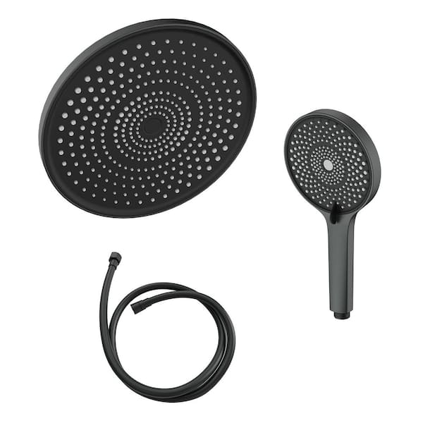 GIVING TREE 3-Spray Patterns 5 in. Wall Mount Handheld Shower Head with 10 in . Rain Head Replacement in Matte Black