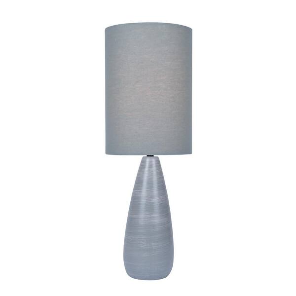 Illumine 26.25 in. Brushed Grey Table Lamp with Grey Linen Shade
