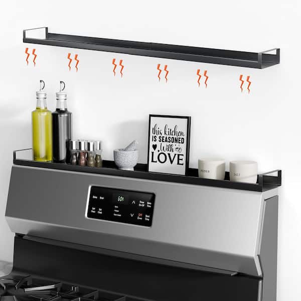 Numhew 20 in. 30 in. Adjustable Matte Black 4 x Strong Magnetic Stove Top Shelf, Oven Shelf Spice Rack, Seasoning Organizer