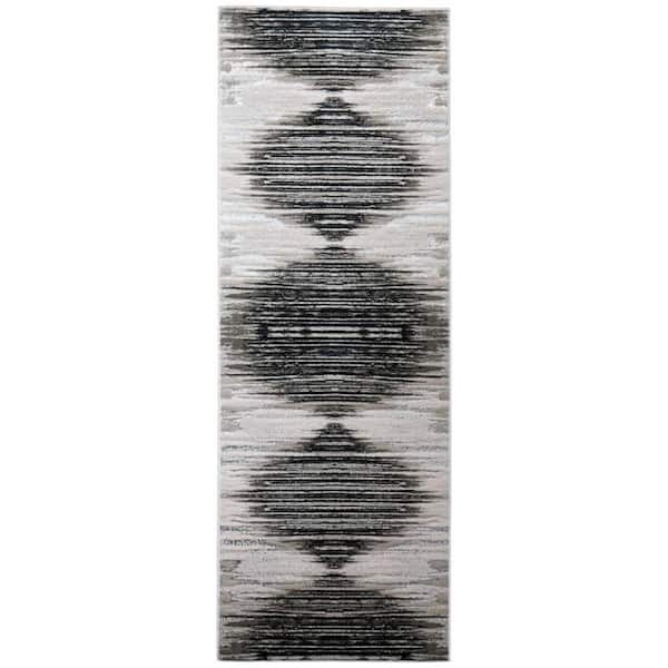2 X 7 Black, Silver Geometric Runner Rug