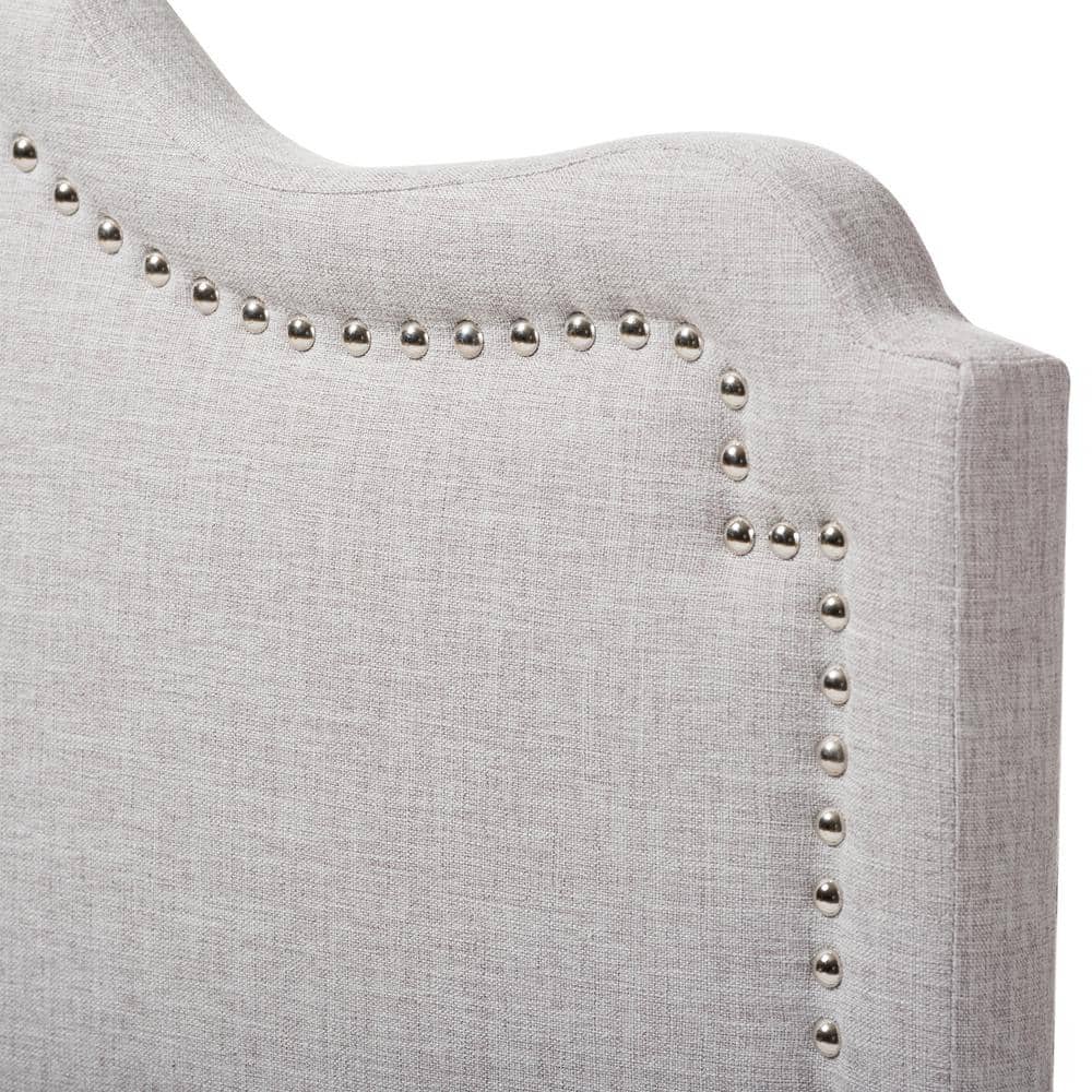 Greyish Beige Upholstered Queen Headboard with Nailhead Trim
