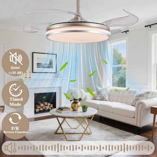 42 in. 2-Tier Modern Nickel Standard Downrod Mount Ceiling Fan with LED Light for Living Room Bedroom