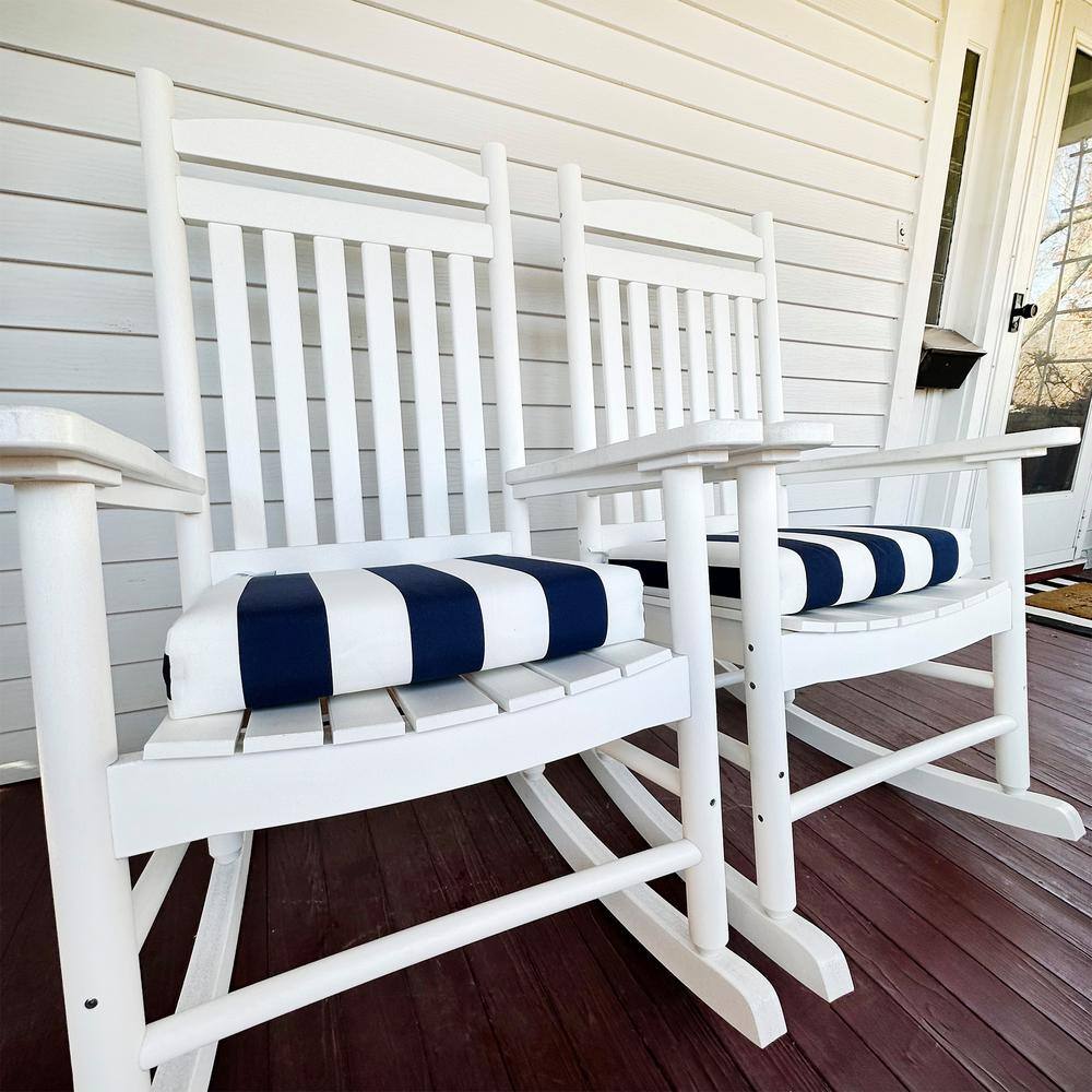 Navy and White Stripe All-Weather Outdoor Seat Cushion Pair