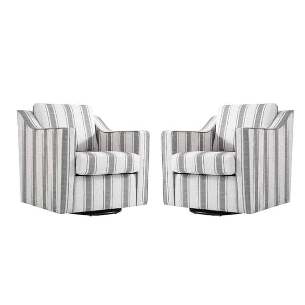 Uixe Modern Gray Stripe Line Upholstered Swivel Accent Barrel