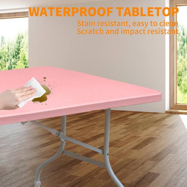 8 ft. Pink Rectangle Metal Folding Tables with Carrying Handle