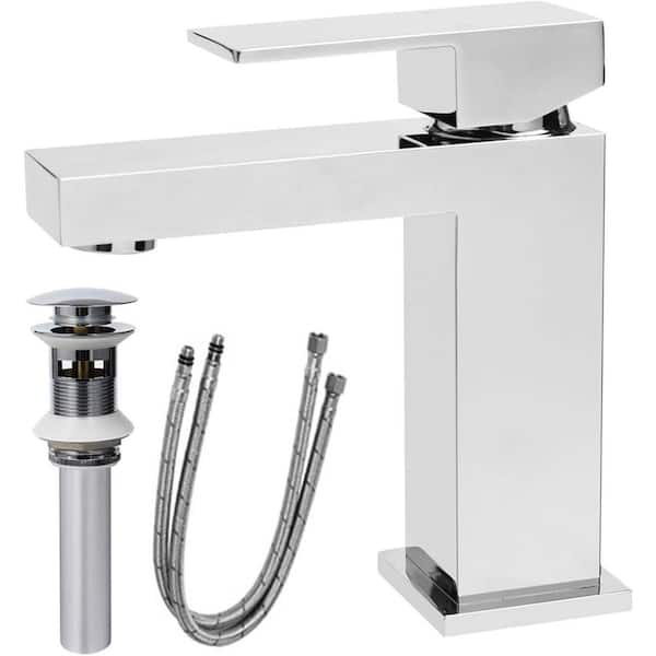 Unbranded Single Handle Heavy Duty Square Basin Vanity Square Bathroom Faucet with Pop-up Drain in Chrome