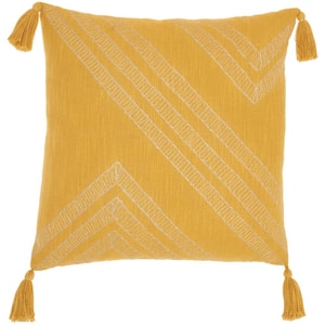 Kathy Ireland Yellow Embroidered Removable Cover 20 in. x 20 in. Throw Pillow