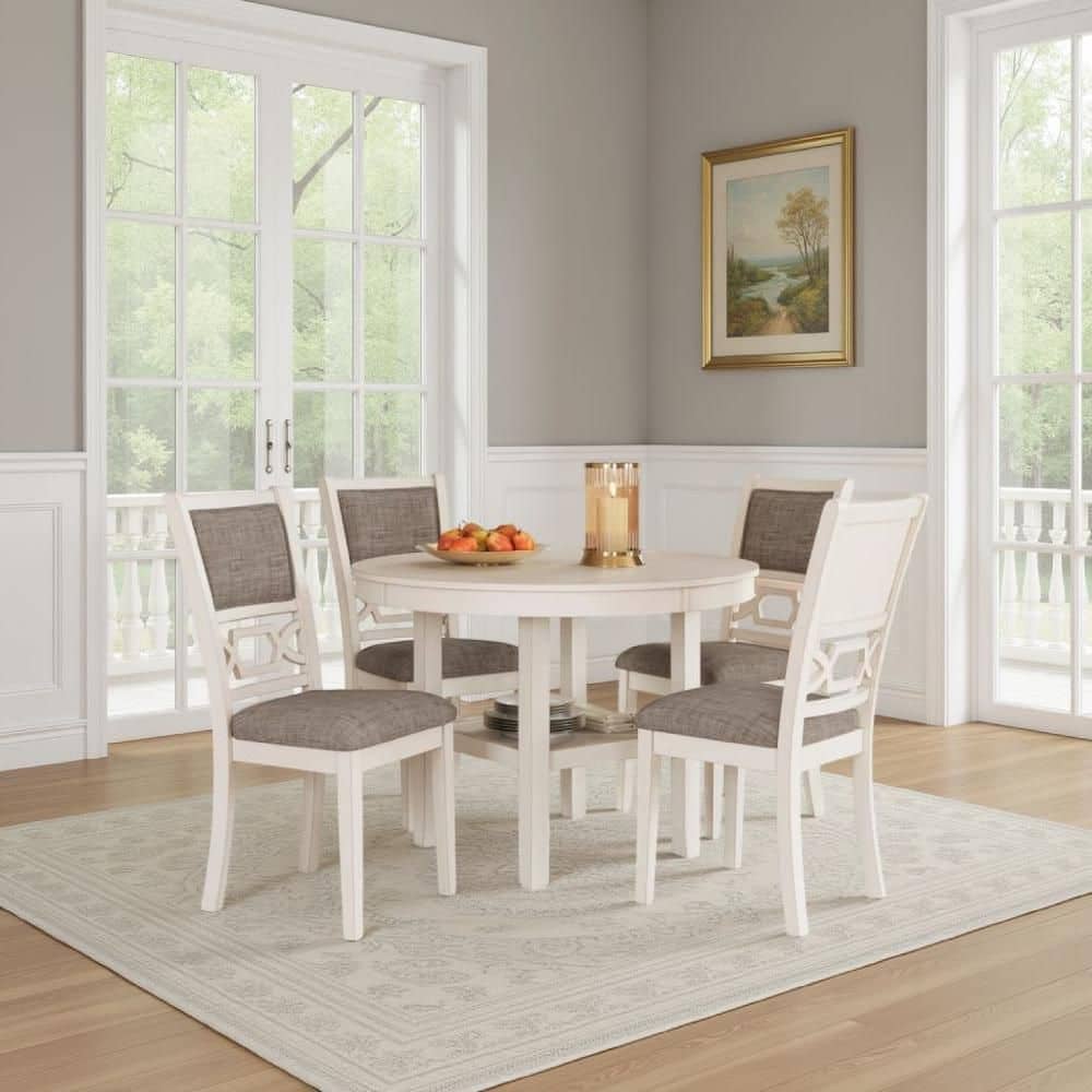 Berg 5-Piece Round White and Gray Wood Top 4-Legs Dining Table Set Seats 4 price history on PriceWatchPro