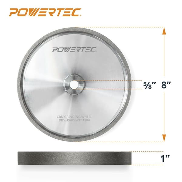 POWERTEC 8 in. x 1 in. x 5/8 in. 180 Grit CBN Grinding Wheel & 8