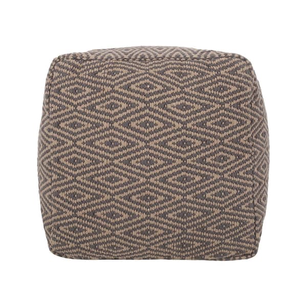 Noble House Boven Dark Grey and Brown Fabric Cube Pouf
