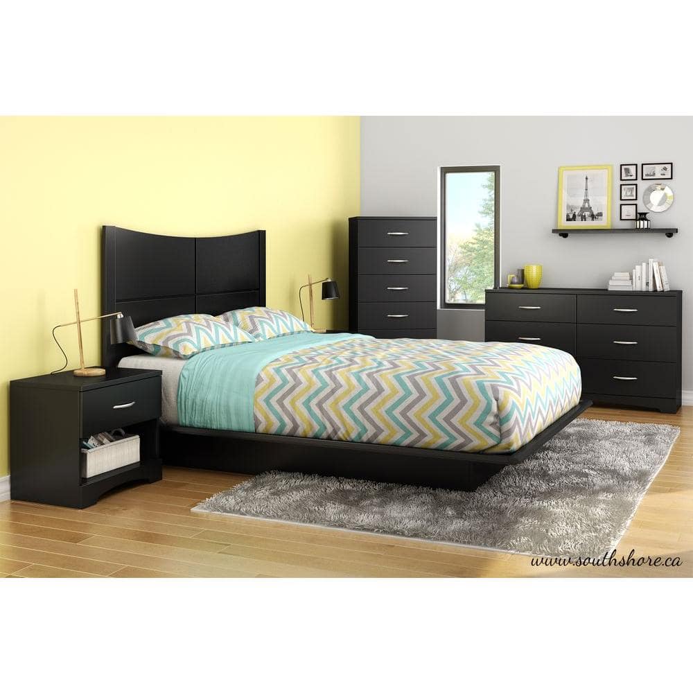 Contemporary Pure Black Full Platform Bed with Discreet Storage
