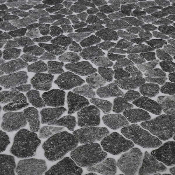 CRUZ BAY STUDIO Full Eclectic 4 in. x 6 in. Raven Basalt Marble Tumbled Tile Sample