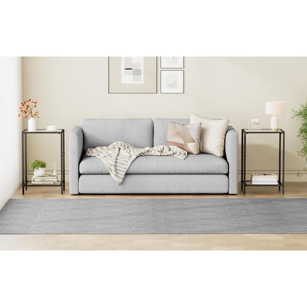 Angel Sar 15 in. Black Rectangle Tempered Glass End Table, Modern Style End Table with 2-Tier Storage Shelves for Home (2-Pack)