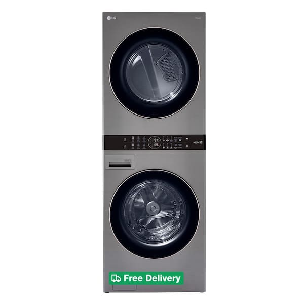 WashTower Stacked SMART Laundry Center 4.5 Cu.Ft. Front Load Washer & 7.4 Cu.Ft. Electric Dryer in Graphite Steel