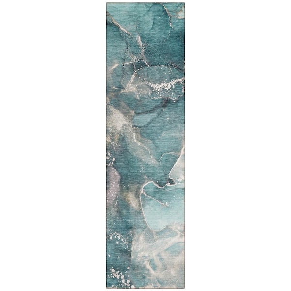 Chantille ACN518 Teal 2 ft. 3 in. x 7 ft. 6 in. Machine Washable Indoor/Outdoor Geometric Runner Rug
