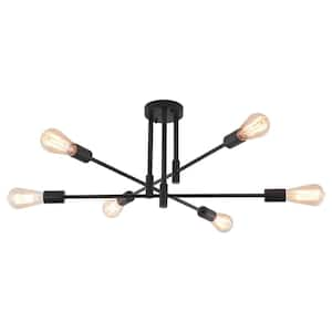 27.56 in. 6-Light Black Sputnik Semi- Flush Mount Ceiling Lights with 360°Rotatable Light Arm