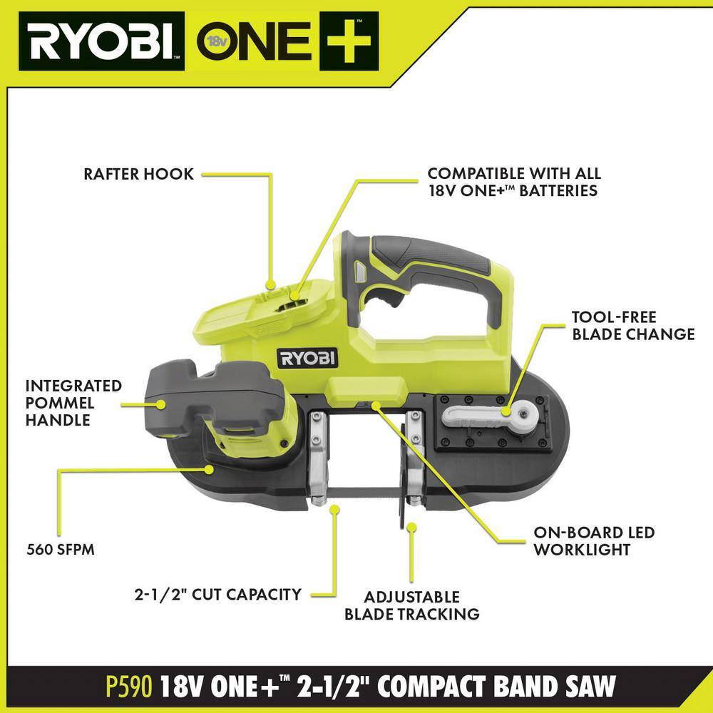 ONE+ 18V Cordless 2-1/2 in. Compact Band Saw Kit with (1) 4.0 Ah Lithium-ion Battery and 18V Charger - 2