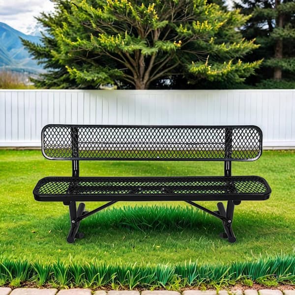 6 ft. Black Outdoor Metal Steel Bench with Backrest for Garden, Lawn