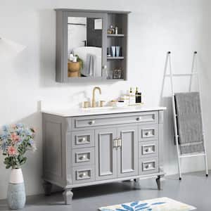 48 in. W x 22 in. D x 35 in. H Bath Vanity in Gray with Carrera White Vanity Top and Medicine Cabinet