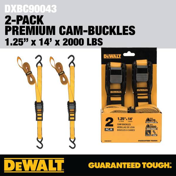 DEWALT Cam-Buckle Straps Tie-Downs, 2-Pack-1.25 Inch x 14 Feet