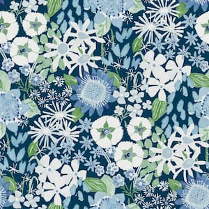 Karina Blue Wildflower Garden Paper Glossy Non-Pasted Wallpaper Roll