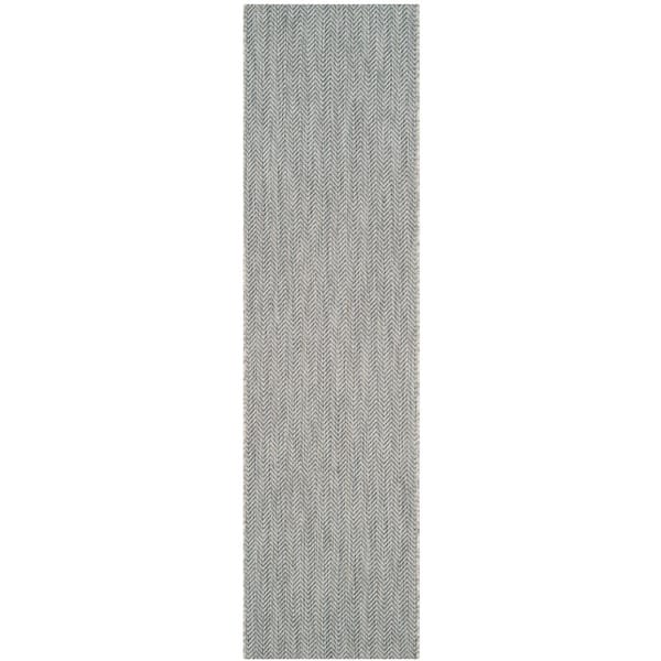 Courtyard Gray/Navy 2 ft. x 10 ft. Solid Color Chevron Indoor/Outdoor Runner Rug
