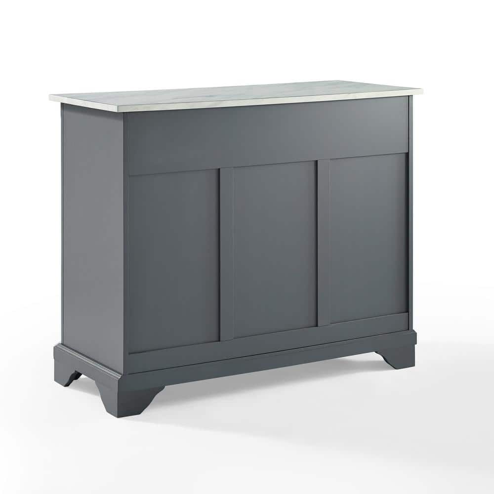 Avery Distressed Gray Solid Hardwood Kitchen Island with Faux Marble Top